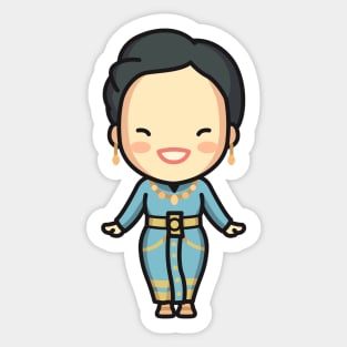 Cute Thai Woman in Traditional Clothing Cartoon Sticker